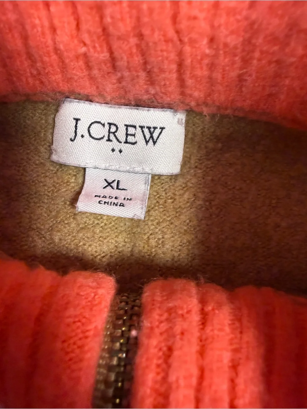 J. Crew Coral and Camel Half-Zip Wool blend Sweater